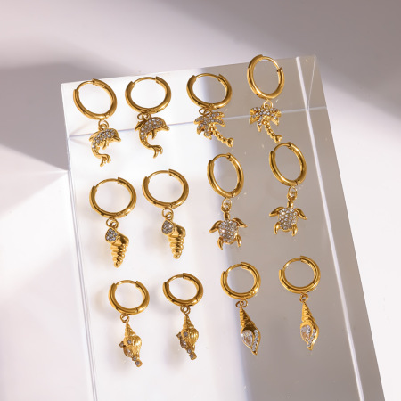 Boucles d'oreilles pendantes pour femme, style océan, en acier inoxydable, étanches, couleur or, ornées d'étoiles de mer et de strass.