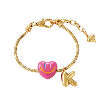Bracelets à breloques pour femmes avec cœur en résine, visage souriant et lettre 2