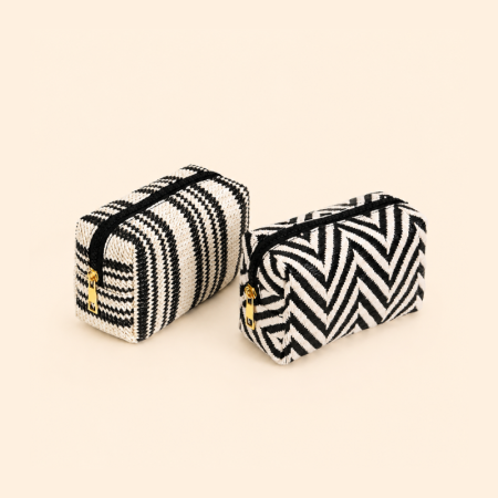 Trousses à maquillage Simple Series Daily Stripe en polyester tissé