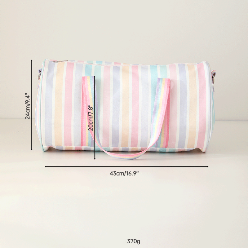 Sacs De Sport Et De Voyage Ronds Pour Femmes En Toile Imprimée À Rayures Multicolores Style Sportif h5Image9