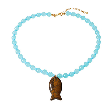 Colliers de perles pour femmes, collection ethnique, motif poisson et pierres naturelles 2