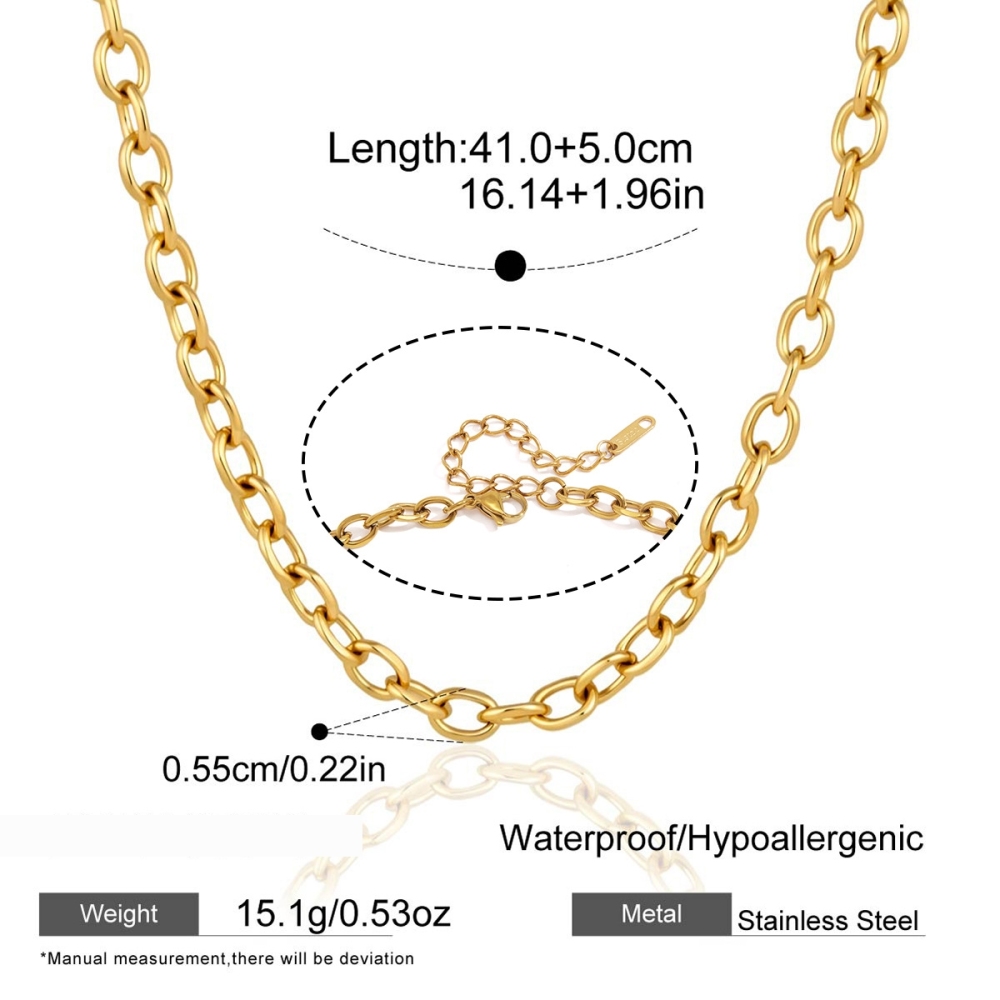 Collier Pendentif Élégant En Acier Inoxydable Doré, Forme Elliptique, Style Classique, Étanche, Collection Femme 