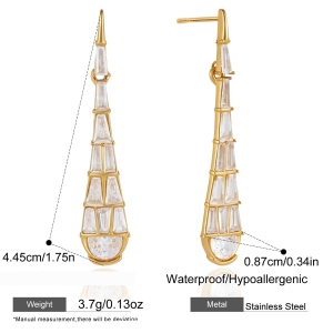 Boucles D'Oreilles Puces Pour Femmes, Élégantes Et Raffinées, En Acier Inoxydable Doré, Ornées De Zircon Et De Motifs En Gouttelettes. Collection Luxueuse. h5 