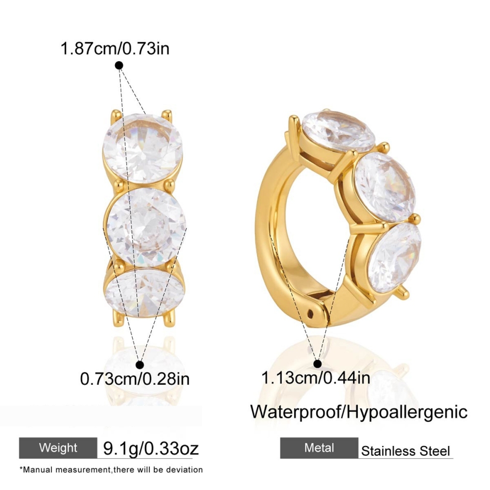 Boucles D'Oreilles Manchette D'Oreille Pour Femme, Élégantes Et Rondes, En Acier Inoxydable, Couleur Or, Étanches, Avec Zircon. Collection Luxueuse