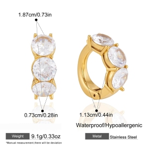 Boucles D'Oreilles Manchette D'Oreille Pour Femme, Élégantes Et Rondes, En Acier Inoxydable, Couleur Or, Étanches, Avec Zircon. Collection Luxueuse h5