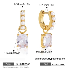 Boucles D'Oreilles Pendantes Pour Femme, Collection Luxueuse, Style Patchwork Simple, Rectangulaires, En Acier Inoxydable, Étanches, Couleur Or, Avec Zircon. h5 