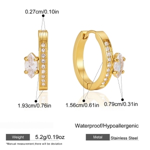 Boucles D'Oreilles Créoles Pour Femmes, Collection Daily Circle, En Acier Inoxydable, Étanches, Couleur Or, Avec Zircon. h5 