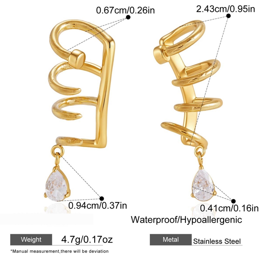 Boucles D'Oreilles Manchette Pour Femme, Collection Luxueuse, Style Rétro, Lignes Irrégulières, Acier Inoxydable, Couleur Or, Zircon, Étanches
