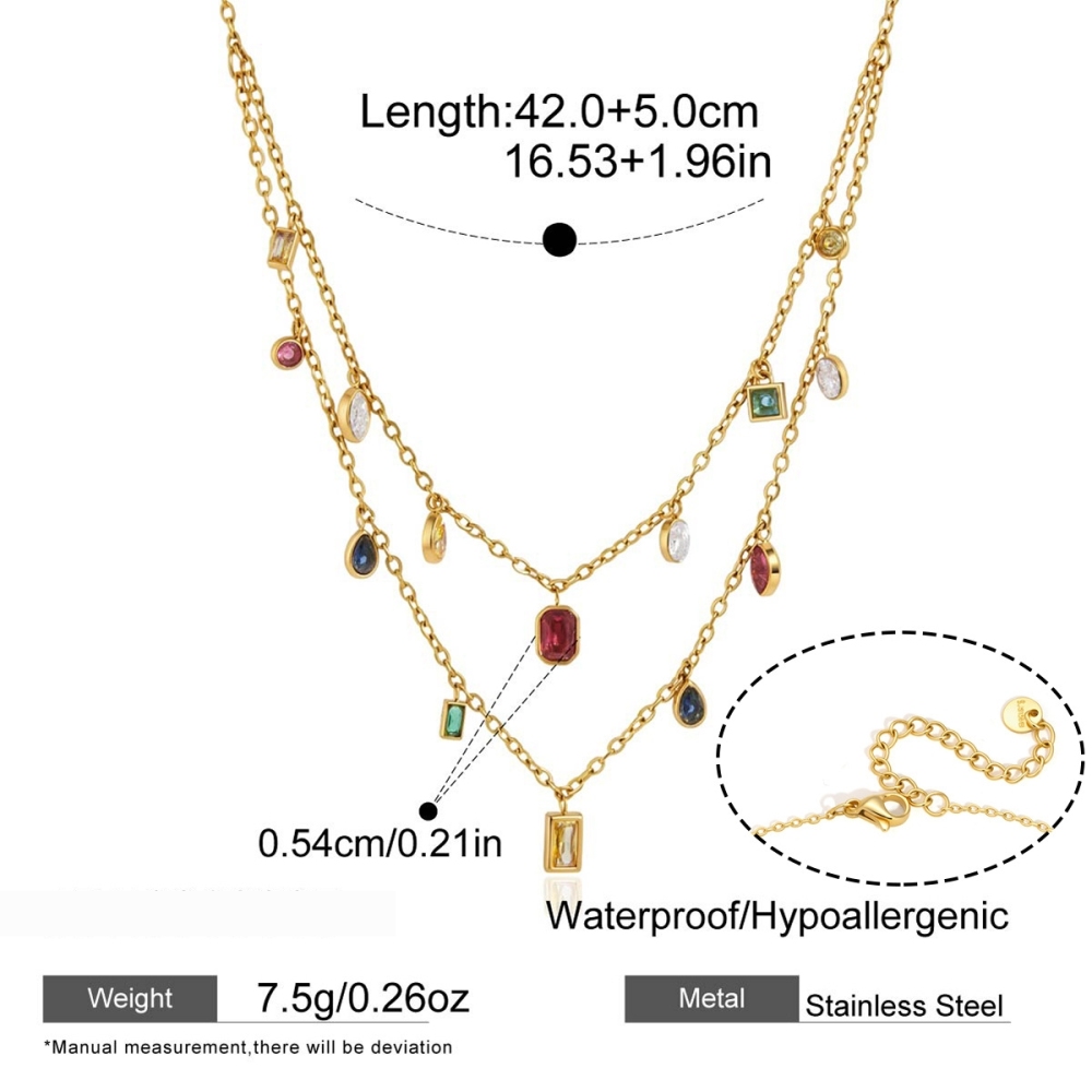 Colliers Pendentifs Quotidiens Rectangulaires En Acier Inoxydable Doré Avec Zircon Pour Femmes, Collection Romantique 