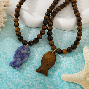 Colliers De Perles Pour Femmes, Collection Ethnique, Motif Poisson Et Pierres Naturelles h5 Image3