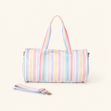 Sacs de sport et de voyage ronds pour femmes en toile imprimée à rayures multicolores style sportif