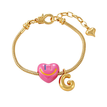 Bracelets à breloques pour femmes avec cœur en résine, visage souriant et lettre
