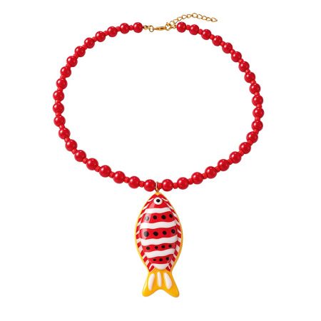 Colliers de perles ethniques en résine, motif poisson, pour femmes 2