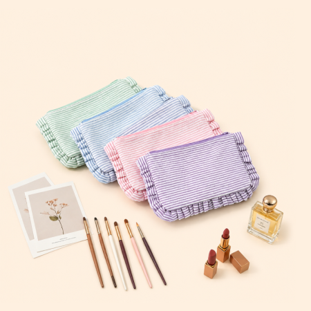 Trousses à maquillage Simple Series Sweet Solid Color Stripe en polyester