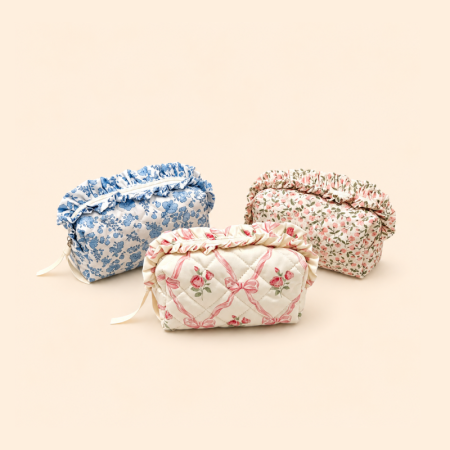 Trousses à maquillage en polyester à nœud papillon rose et fleurs, collection Simple Series Sweet Flower Animal Bow.
