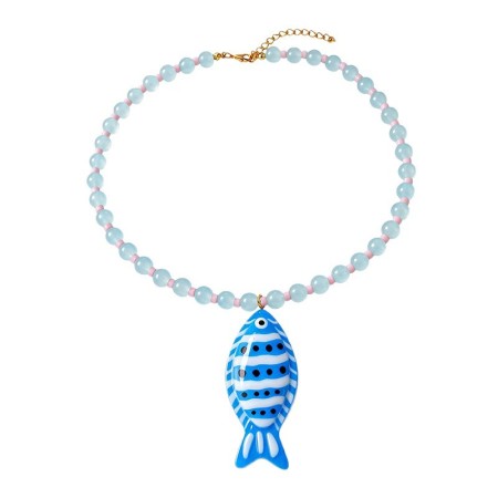 Colliers de perles ethniques en résine, motif poisson, pour femmes