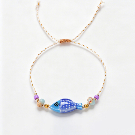 Bracelets tressés en céramique style vacances avec motif de poisson et corde tressée pour femmes 2