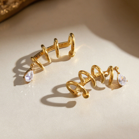Boucles d'oreilles manchette pour femme, collection luxueuse, style rétro, lignes irrégulières, acier inoxydable, couleur or, zircon, étanches
