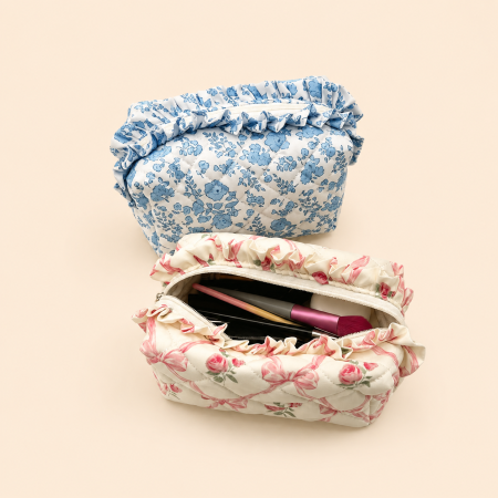 Trousses à maquillage en polyester à nœud papillon rose et fleurs, collection Simple Series Sweet Flower Animal Bow. 2