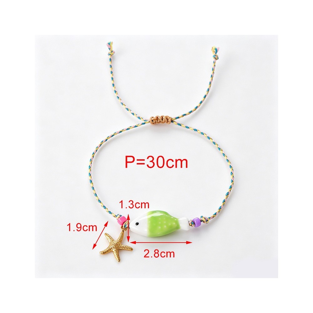 Bracelets Tressés En Céramique Style Vacances Avec Motif De Poisson Et Corde Tressée Pour Femmes