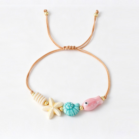 Bracelets tressés pour femmes en céramique avec motif de poisson, style océanique mignon