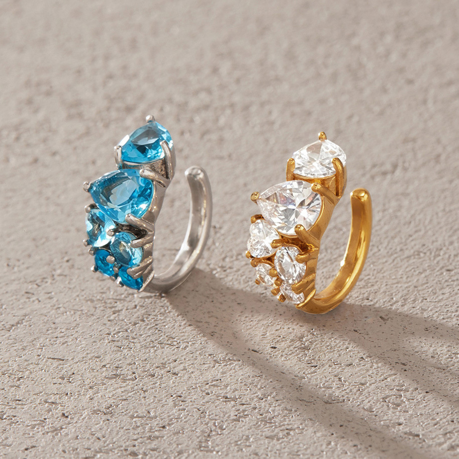 Boucles D'Oreilles Manchette Pour Femme, Style Punk, Forme Irrégulière, Acier Inoxydable, Couleur Or, Zircon, Étanches. Image3