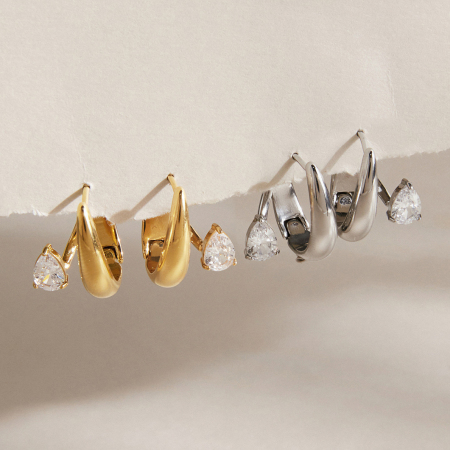 Boucles d'oreilles créoles pour femmes, collection Luxious Series, forme triangulaire irrégulière rétro, acier inoxydable, couleur or, étanches.