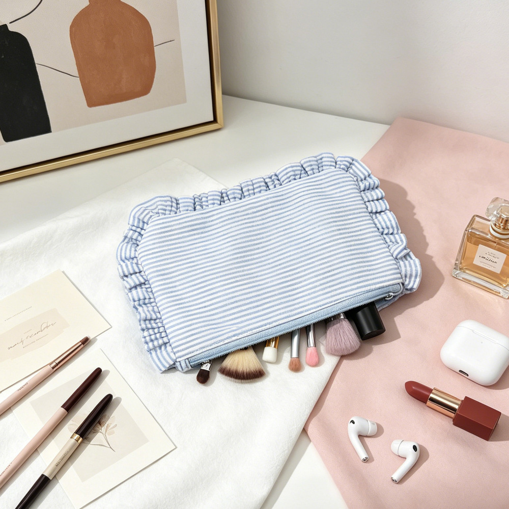 Trousses À Maquillage Simple Series Sweet Solid Color Stripe En Polyester Image3