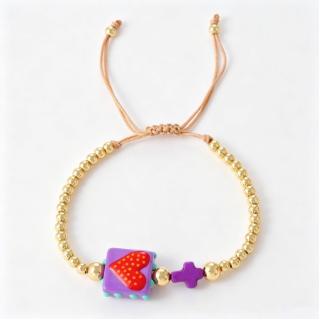 Bracelets tressés pour femmes avec perles en cuivre et cœur en résine douce