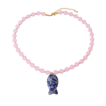 Colliers de perles pour femmes, collection ethnique, motif poisson et pierres naturelles