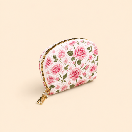 Portefeuilles et porte-cartes ronds pour femmes, style décontracté, imprimé floral rose, qualité supérieure, en PU.