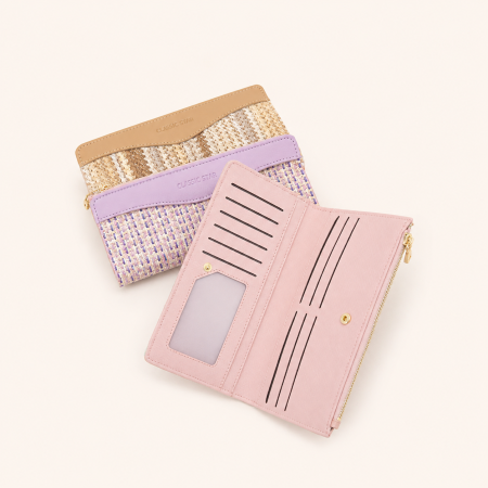 Portefeuilles et porte-cartes carrés pour femmes, style décontracté, patchwork tissé à rayures, couleurs mélangées, en PU de qualité supérieure. 2