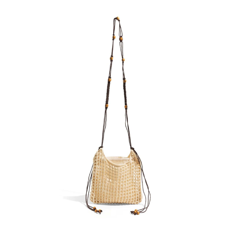 Sacs Bandoulière Carrés Pour Femmes En Coton Tissé Uni Ajouré, Style Vacances