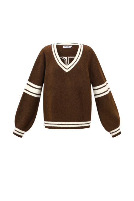Pull Femme Col V En Maille Fibre de Polyester Sportif Rayures Contrastantes 2
