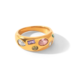 Bagues Pour Femmes En Acier Inoxydable Doré, Étanches, De Forme Irrégulière Et Ornées De Zircon, De Luxe Et À Porter Au Quotidien. Pierre Précieuse : Zircon. h5 
