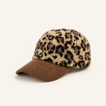 Casquette de baseball rétro en velours côtelé à imprimé léopard Simple Series