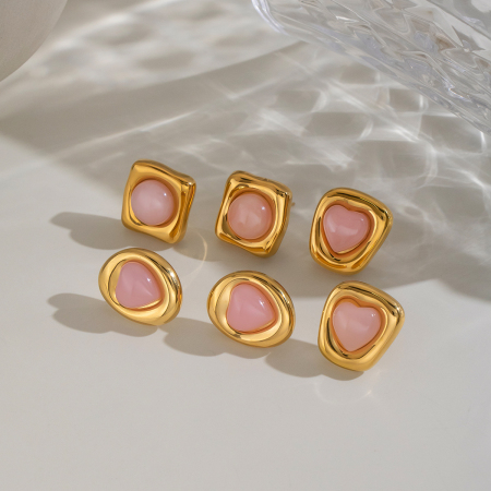 Boucles d'oreilles puces pour femmes, forme géométrique, acier inoxydable, pierre naturelle, étanches, couleur or 2