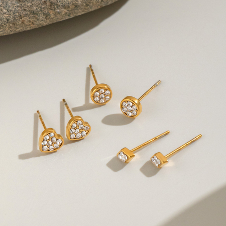 Boucles d'oreilles pour femmes en acier inoxydable en forme de cœur, étanches, couleur or, serties de strass 2