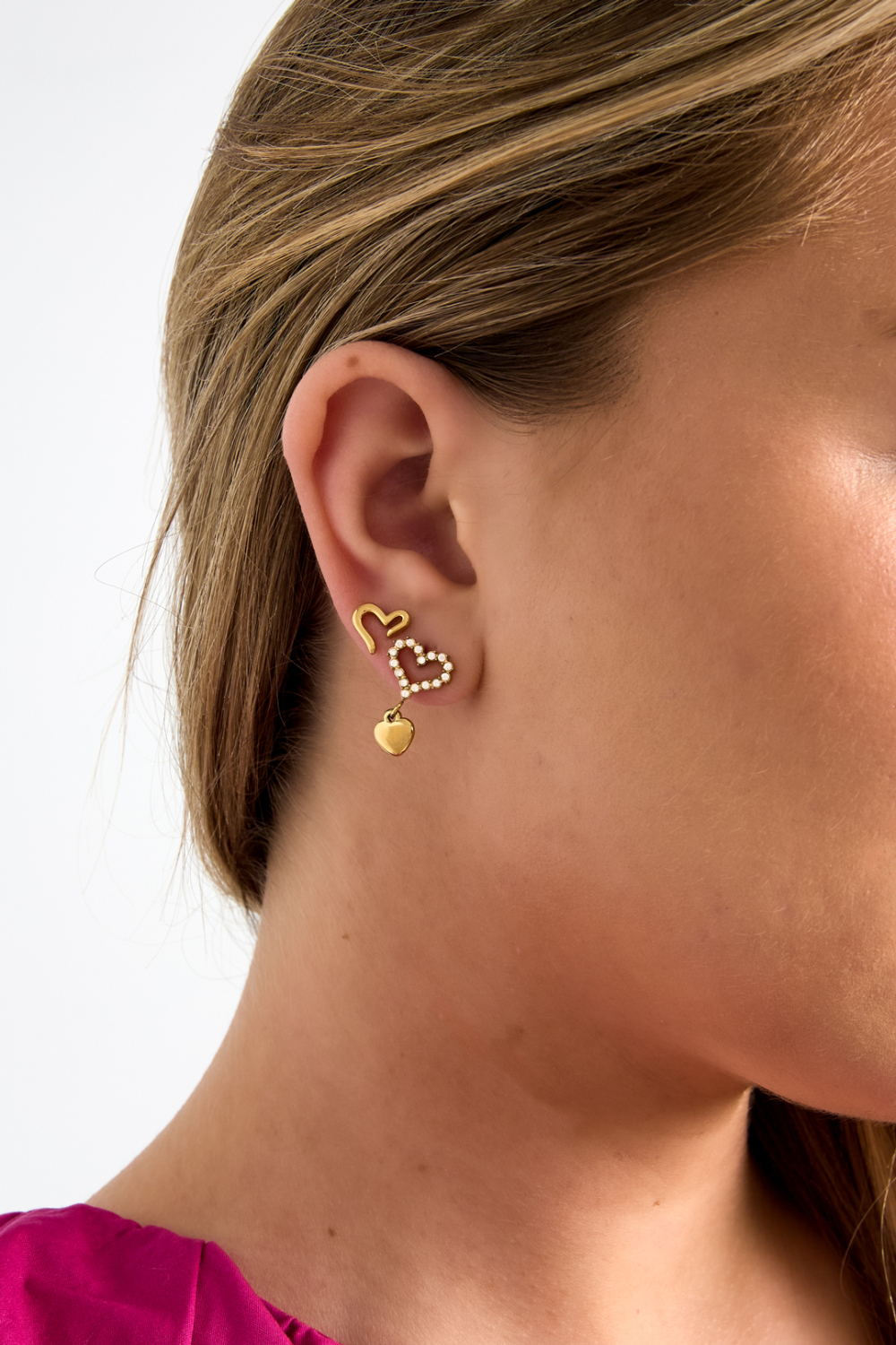 Boucles D'Oreilles Pendantes En Acier Inoxydable En Forme De Cœur, Collection Simple Daily Simple, Bijoux Pour Femmes Image2