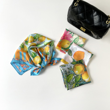 Écharpes d'été en satin et mousseline de soie multicolores, motif fruits, collection Luxe 2
