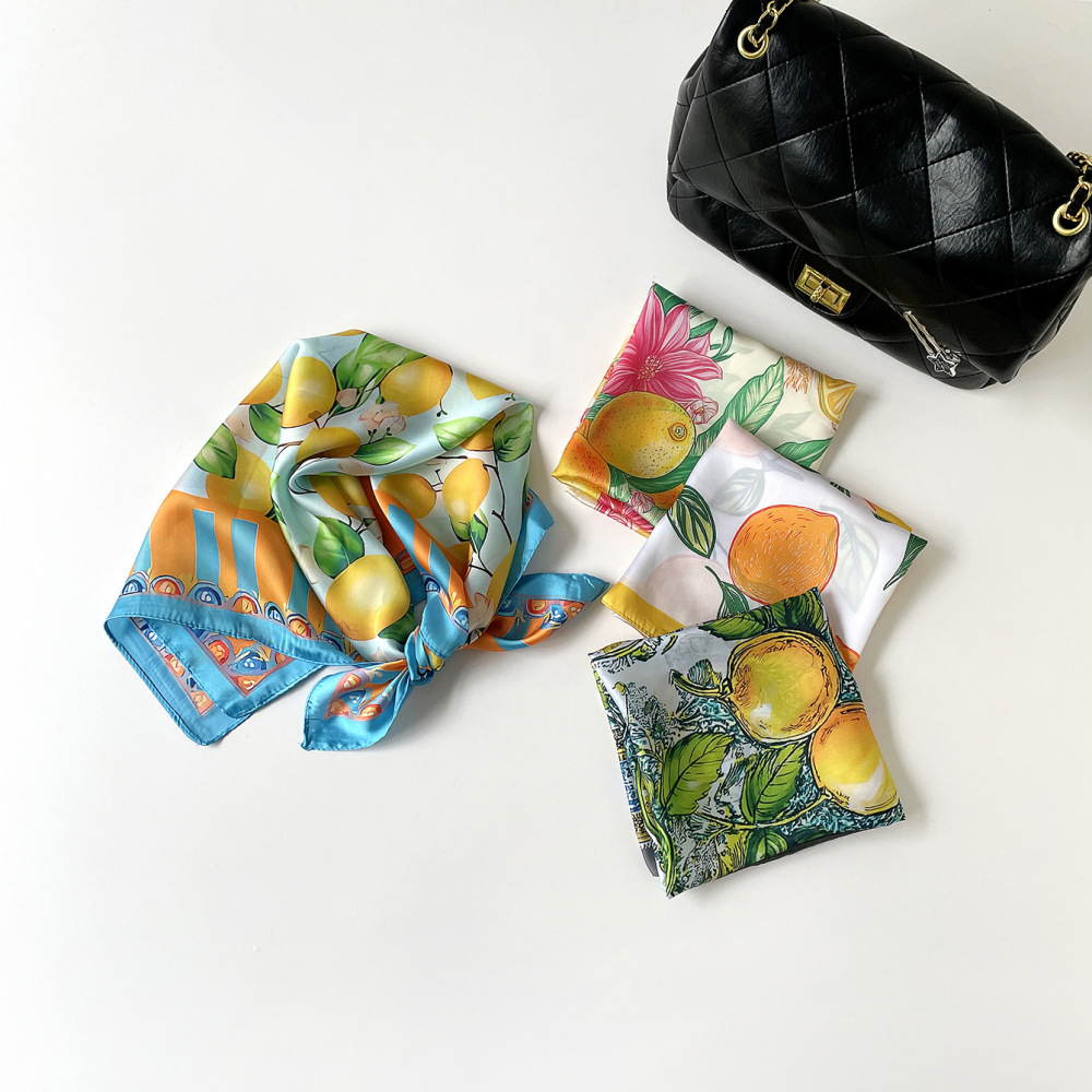 Écharpes D'Été En Satin Et Mousseline De Soie Multicolores, Motif Fruits, Collection Luxe h5Image3
