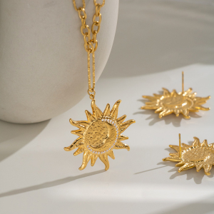 Ensembles De Colliers Pour Femmes En Acier Inoxydable, Forme Soleil, Couleur Or, Étanches h5 Image3