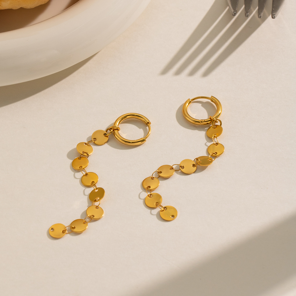 Boucles D'Oreilles Pendantes Pour Femmes, En Acier Inoxydable Imperméable, Couleur Or, Avec Pompon Image5