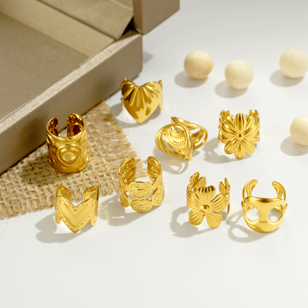 Boucles d'oreilles manchette pour femmes, motif fleur et feuille, en acier inoxydable étanche, couleur or