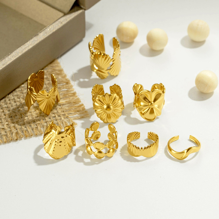 Boucles d'oreilles manchette pour femmes, en acier inoxydable, couleur or, motif coquillage et cœur, collection Simple Series