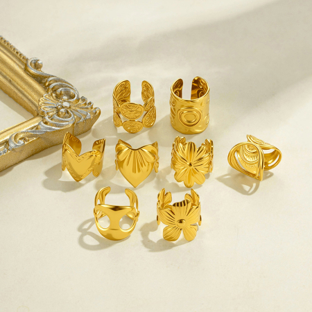 Boucles d'oreilles manchette pour femmes, motif fleur et feuille, en acier inoxydable étanche, couleur or 2