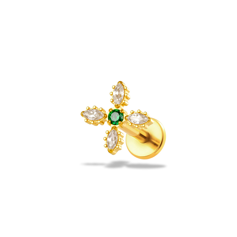 Boucles D'Oreilles Piercing Pour Femme, En Alliage De Titane Doré, Serties De Zircon Et Ornées D'Une Croix En Forme De Cœur (Collection Simple).