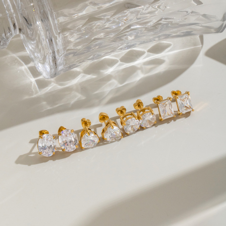 Boucles d'oreilles puces pour femmes en acier inoxydable étanche, couleur or, avec zircon. 2