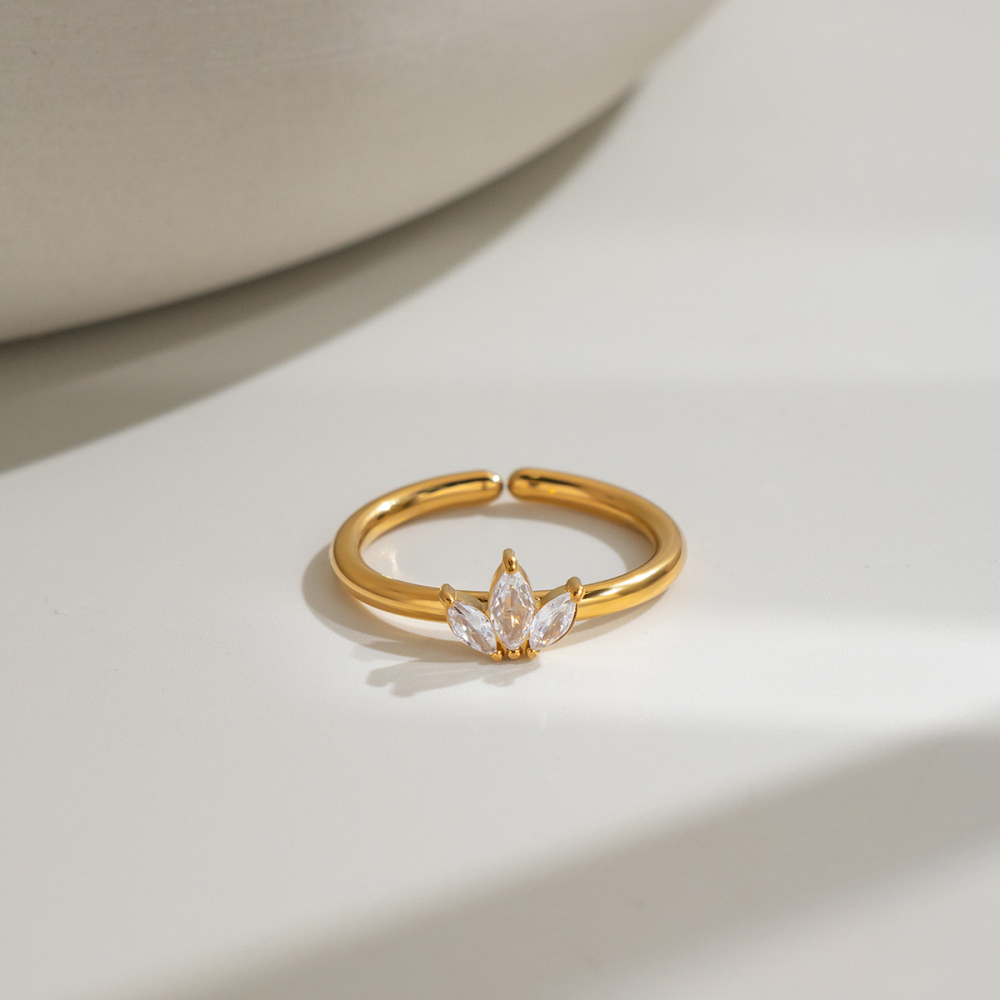 Bagues Pour Femmes En Acier Inoxydable Doré, En Forme De Fleur, Étanches, Avec Zircon Et Pierre Précieuse Image5