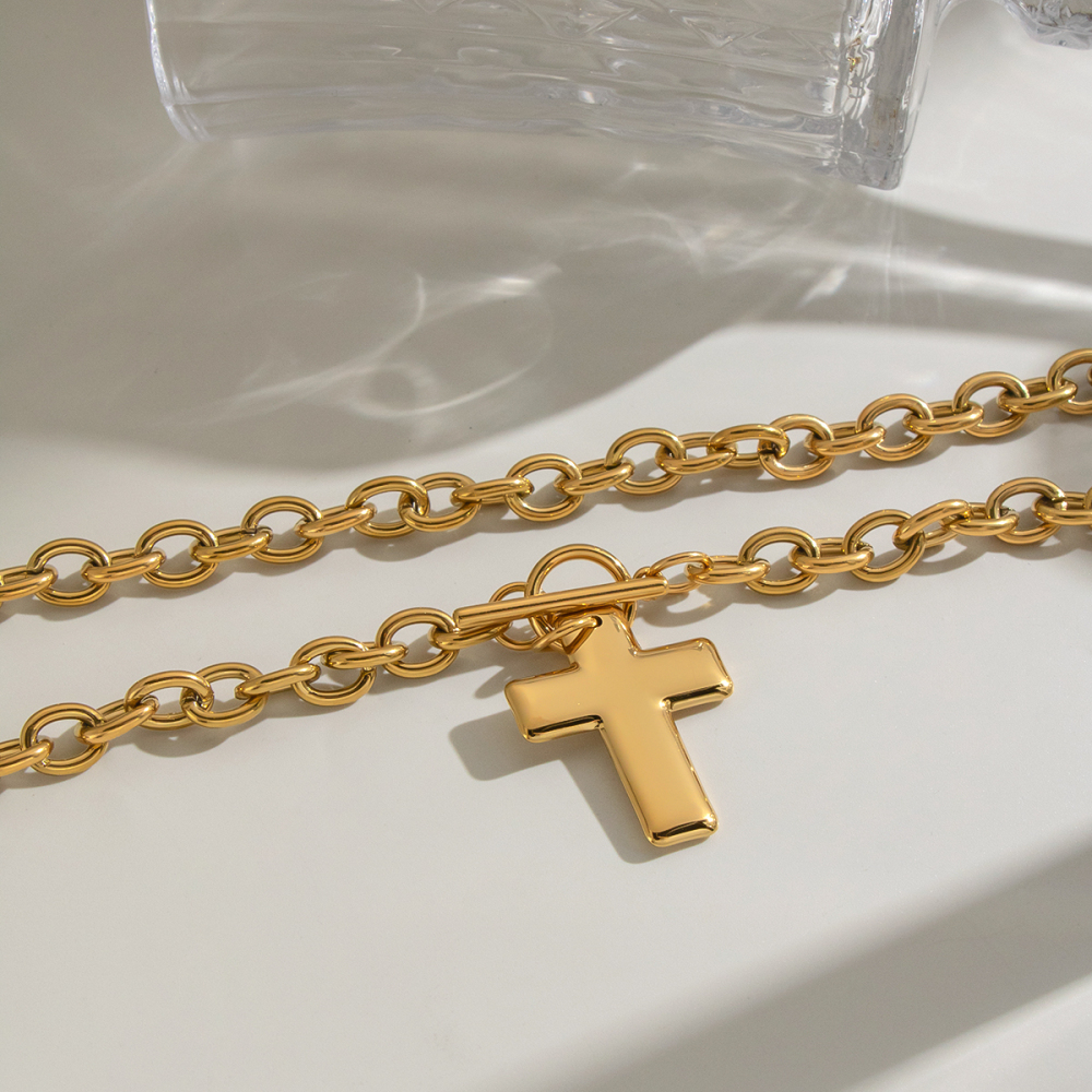 Colliers Pendentifs Pour Femmes En Acier Inoxydable, Couleur Or, En Forme De Croix Image3